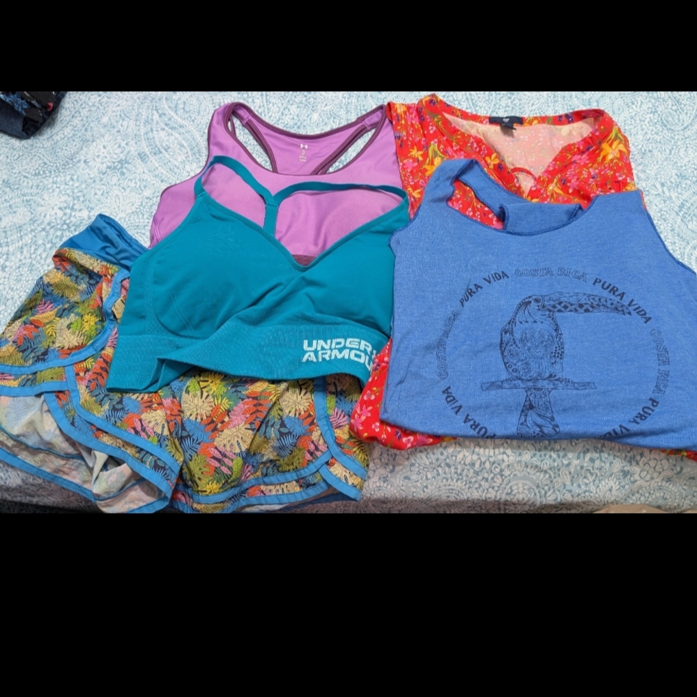 Workout/Beach Bundle, Large/X-Large, 2 sports bras, shorts, tank & dress